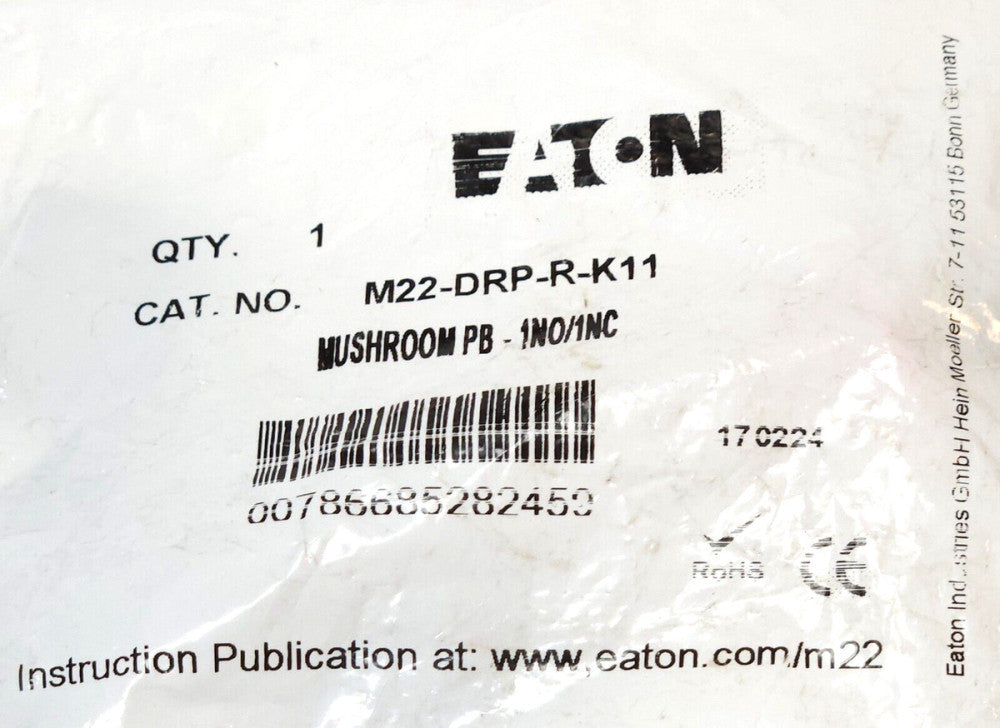 EATON M22 DRP R K11 Red Mushroom Head Pushbutton Maintained Push to Release