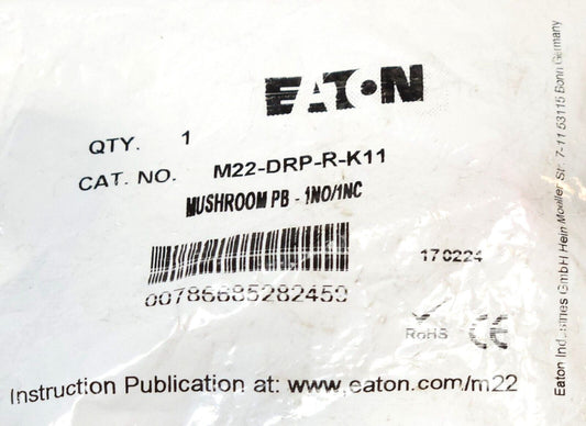 EATON M22 DRP R K11 Red Mushroom Head Pushbutton Maintained Push to Release