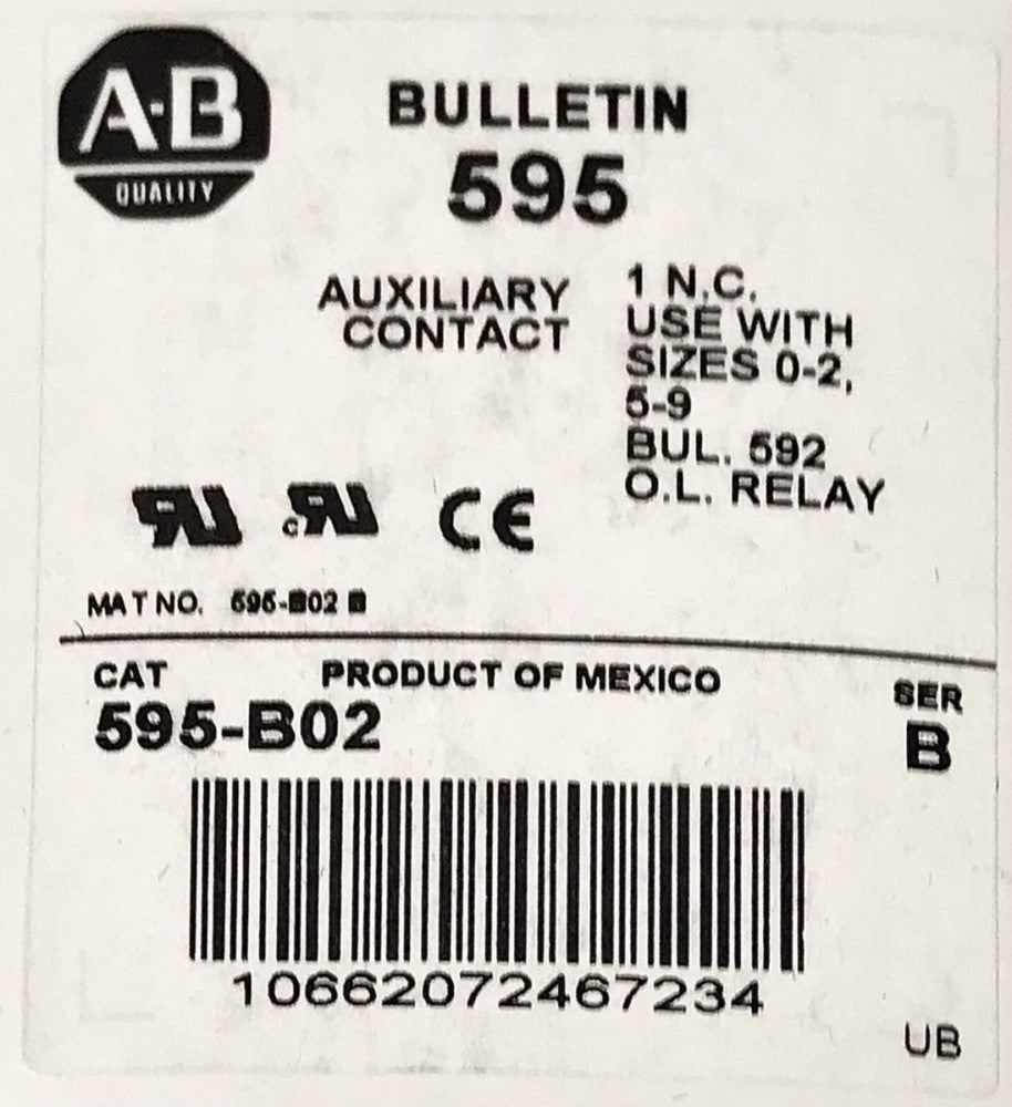 ALLEN BRADLEY 595 B02 1nc auxiliary Contact Size 0-2