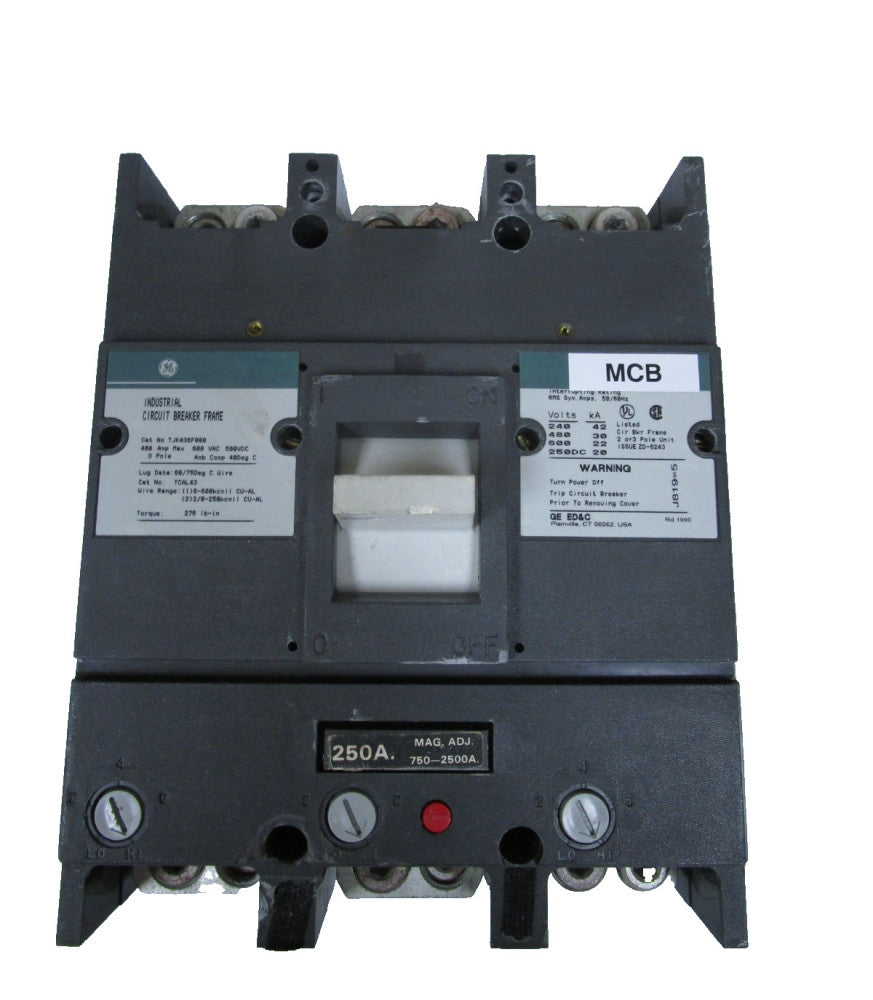 GE General Electric TJK436F000 Breaker 400A AMP 600Vac 3 Pole w/ 250 Amp Trap