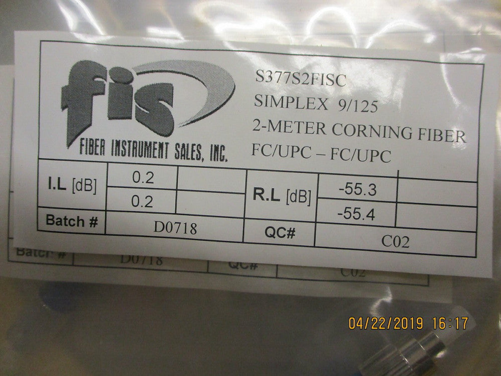 S377S2FISC FIBER INSTRUMENT SIMPLEX CABLE 9/125UM BRAND NEW LOT OF 5