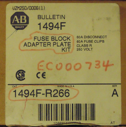 ALLEN BRADLEY 1494F R266 Fuse Block 60 Amp Adapter Plate Kit