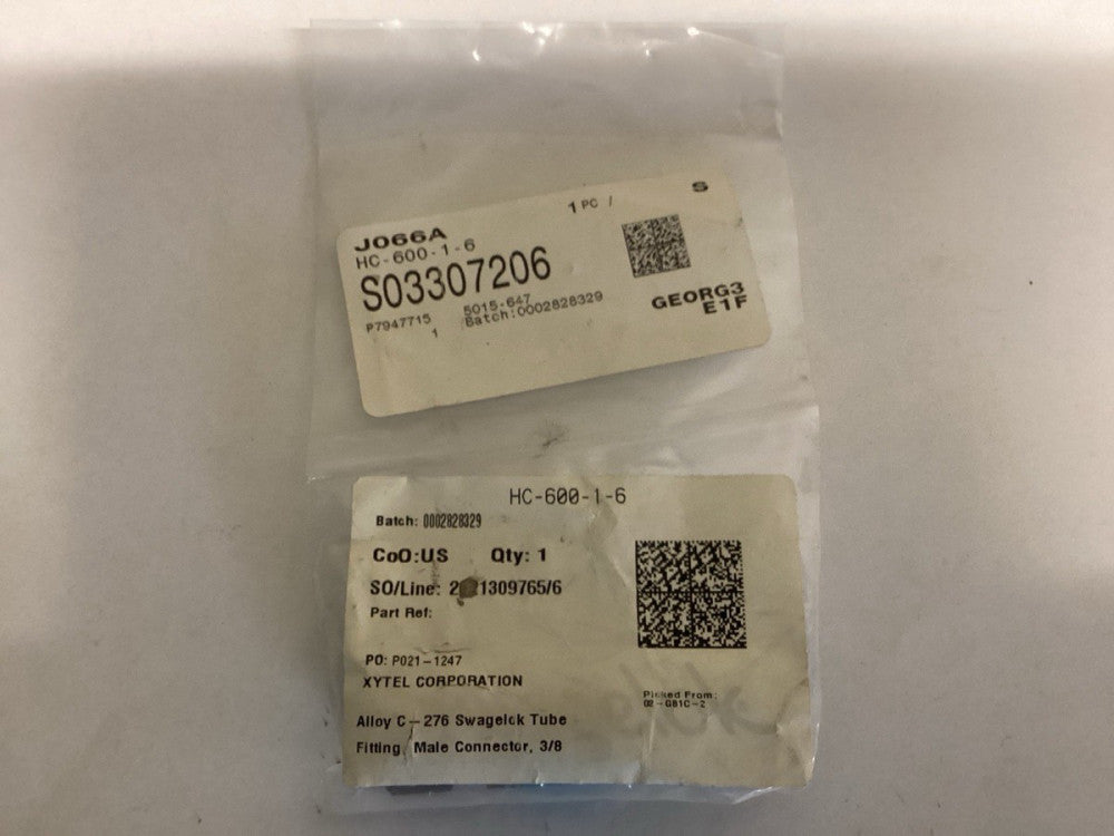 Alloy C-276 Swagelok HC-600-1-6 Male Connector 3/8”