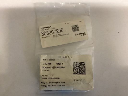 Alloy C-276 Swagelok HC-600-1-6 Male Connector 3/8”