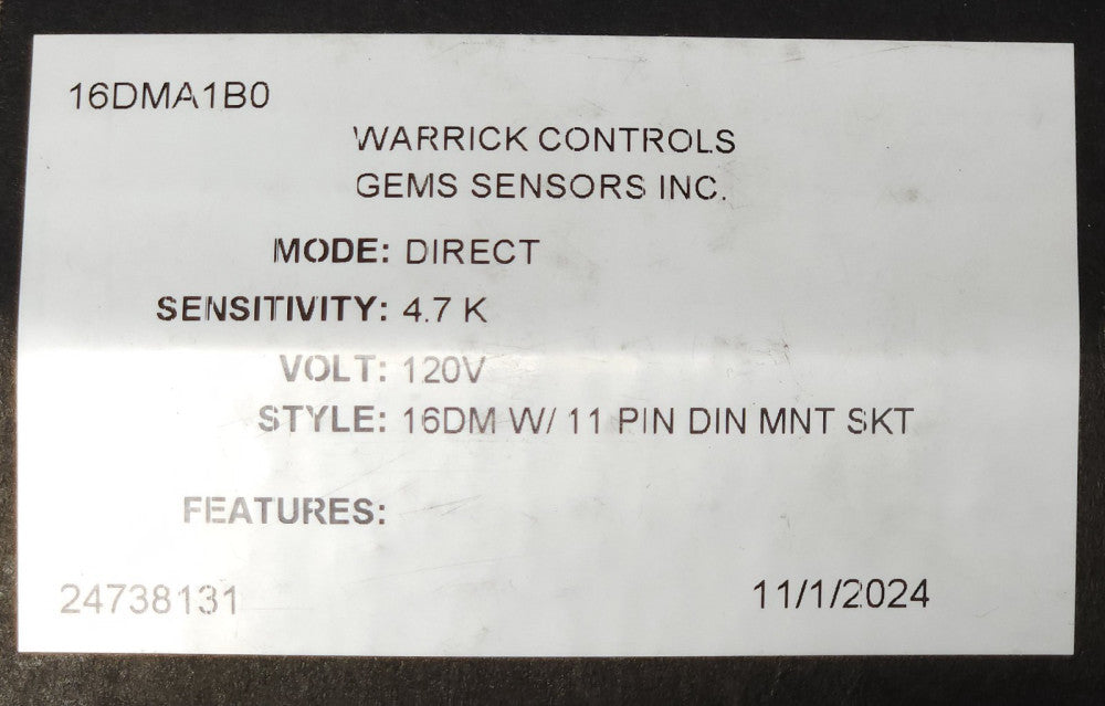 WARRICK CONTROLS GEM SENSORS 16DMA1B0 DIRECT MODE 4.7K 120 VAC Relay Module 16DM
