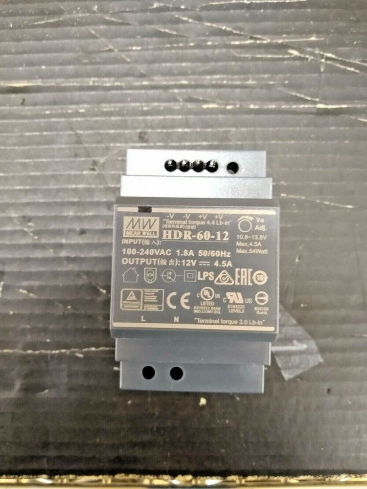 New, Meanwell, HDR-60-12, POWER SUPPLY, 60W, 12VDC, DIN MOUNT, 2 OUTPUT