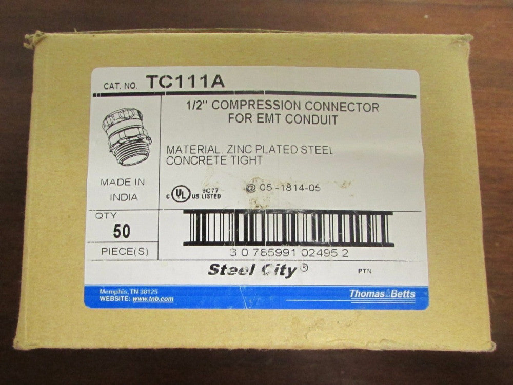 Box of (50) THOMAS BETTS STEEL CITY TC111A 1/2" Compression Connectors 