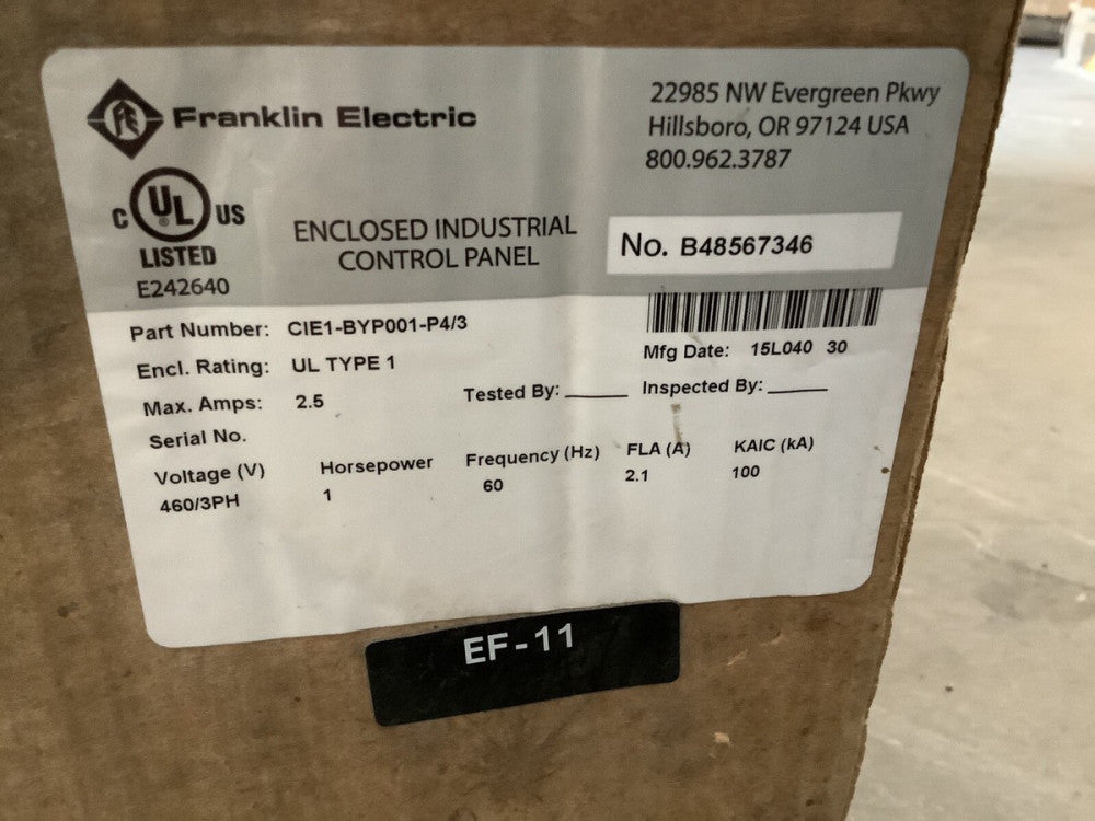 Franklin Electric CIE1-BYP001-P4/3  Control Panel. (1 HP )