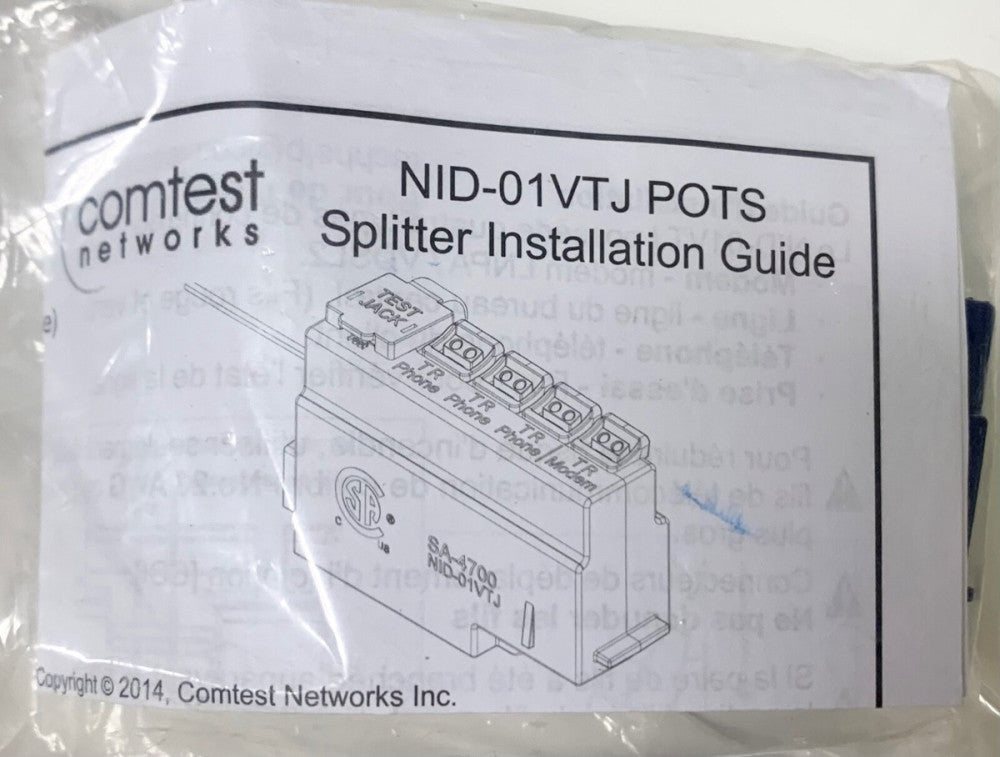 COMTEST Networks NID 01VTJ POTS VDSL2 & ADSL/2+ SPLITTER SA 4704 0001
