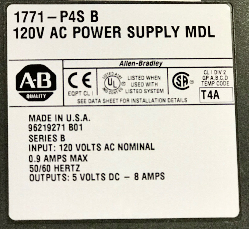 ALLEN BRADLEY 1771 P4S 120 VAC Power Supply Module Series B