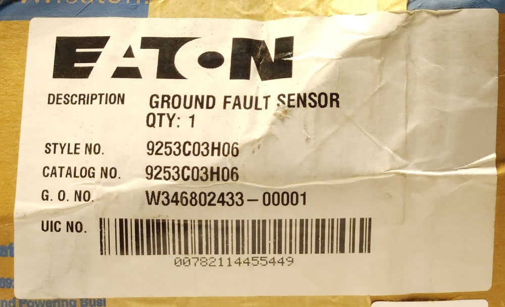 EATON 9253C03H06 Ground Fault Current Sensor 800:1 600 VAC FALCO ICRT6001