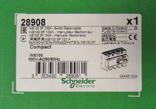 Schneider Electric INS100 690V Manual Disconnect Switch Protector 100 Amp 28908