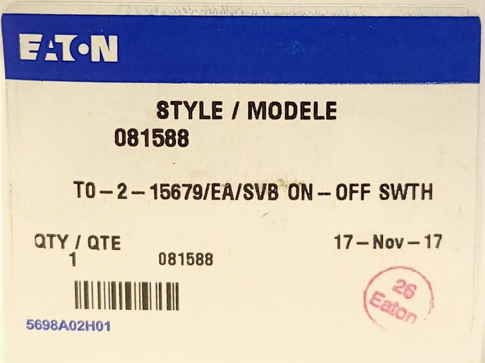 EATON T0 2 15679 EA SVB ON OFF Rotary Switch 081588 Red To-2-15679 E