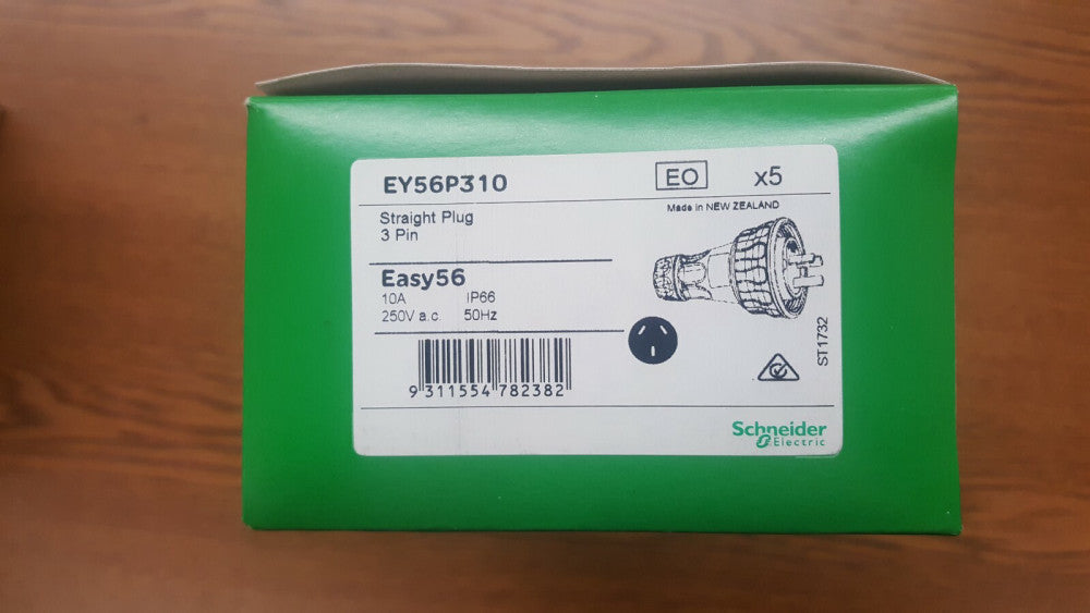New, Schneider Electric, EY56P310, PLUG STRAIGHT 3 FLAT PIN 10AMP IP66 - 1 Piece