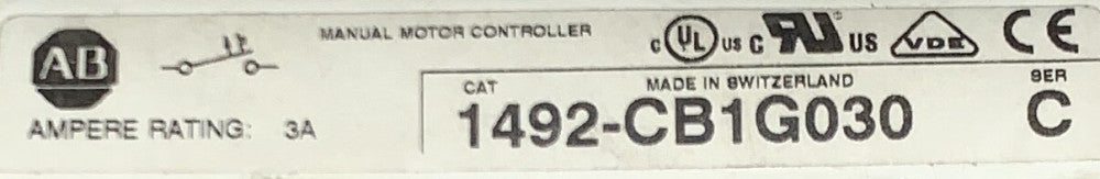 ALLEN BRADLEY 1492 CB1G030 Single Pole 3 Amp Manual Motor Protector