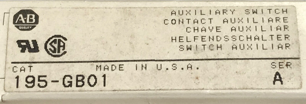ALLEN BRADLEY 195 GB01 Auxiliary Contact Switch 195-GB01 A600 P300