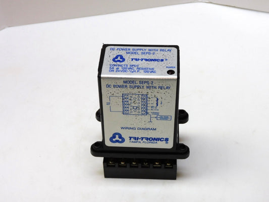 TRI-TRIONICS SEPS-2 DC POWER SUPPLY W/ RELAY 5A 120VAC RESISTIVE 24VDC 1/8HP