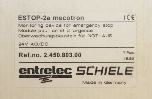 ENTRELEC SCHIELE ESTOP 2a MECOTRON Emergency Stop Relay 2 450 803 00