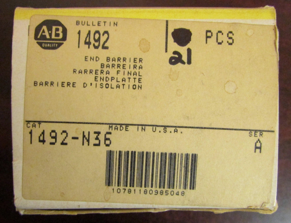 ALLEN BRADLEY (Box of 21) Terminal Block End Barrier 1492 N36
