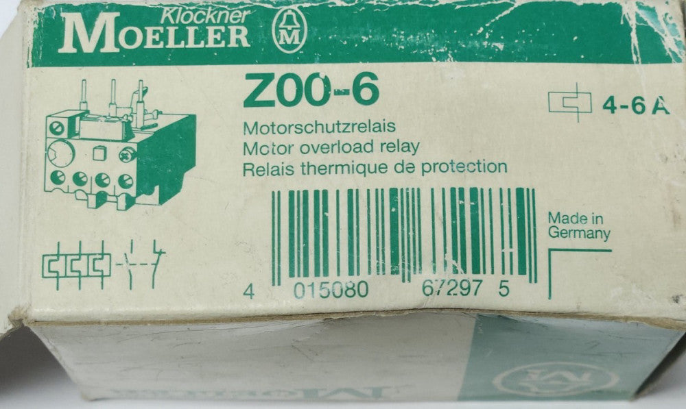 KLOCKNER MOELLER EATON Z00-6 Motor Overload Relay 4-6 AMP Z00 6