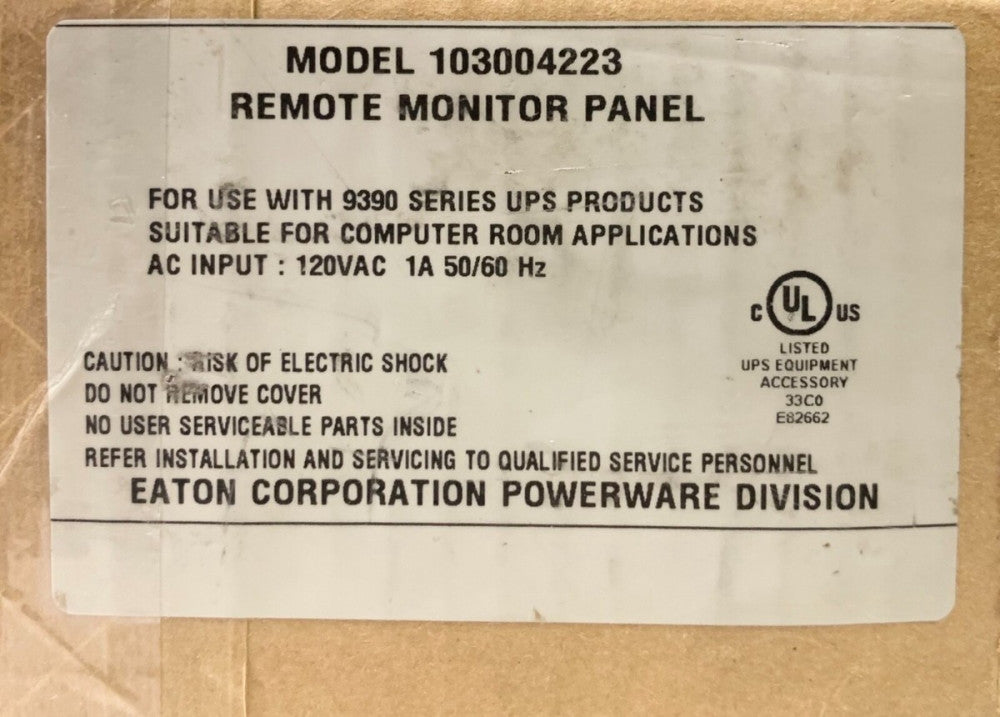 EATON Model 103004223 Remote Monitor Panel For 9390 Series UPS System 120 VAC 