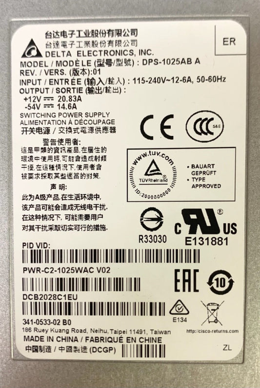 DELTA DPS 1025AB A Switching Power Supply Input 115-240 VAC Output 12 VAC 