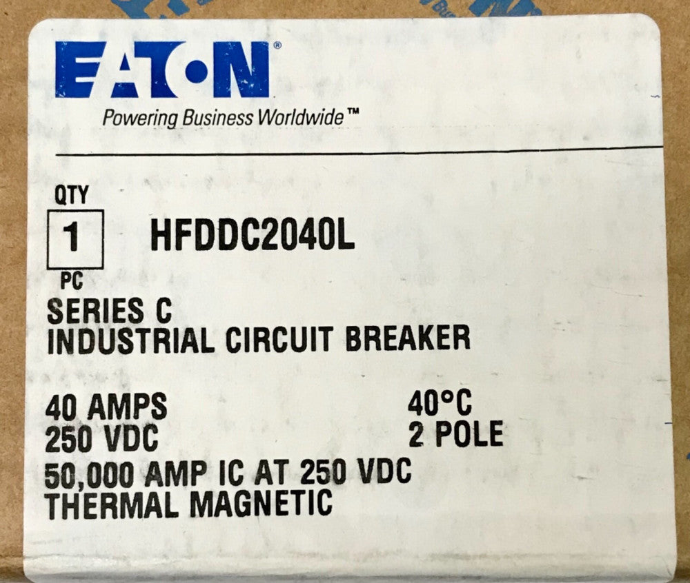 EATON CUTLER HAMMER HFDDC2040L 2 Pole 40 AMP Type HFD-DC Circuit Breaker 