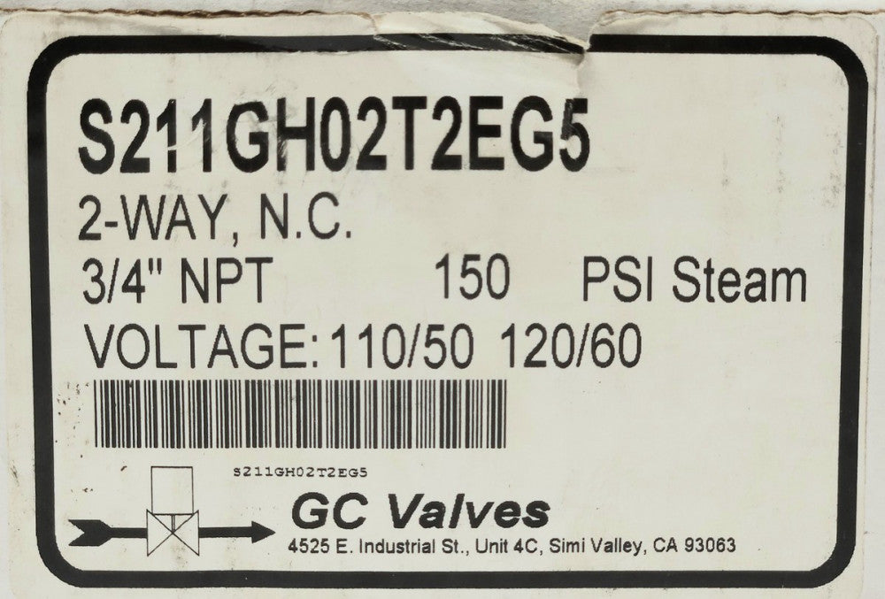 GC VALVES ITT S211GH02T2EG5 2 Way Solenoid Valve NC 3/4" NPT 150 PSI 110 120 VAC