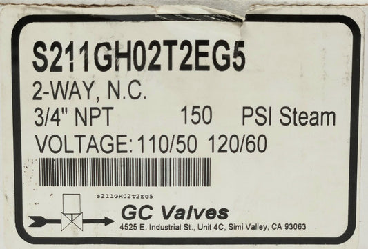 GC VALVES ITT S211GH02T2EG5 2 Way Solenoid Valve NC 3/4" NPT 150 PSI 110 120 VAC