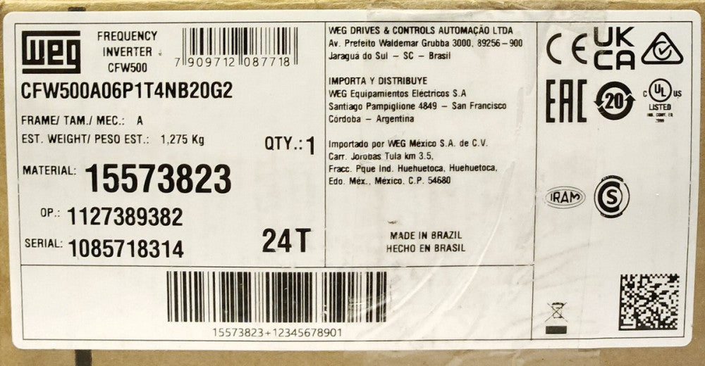WEG CFW500A06P1T4NB20G2 Frequency Inverter Drive Controller CFW500 380-480 VAC