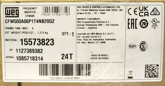 WEG CFW500A06P1T4NB20G2 Frequency Inverter Drive Controller CFW500 380-480 VAC