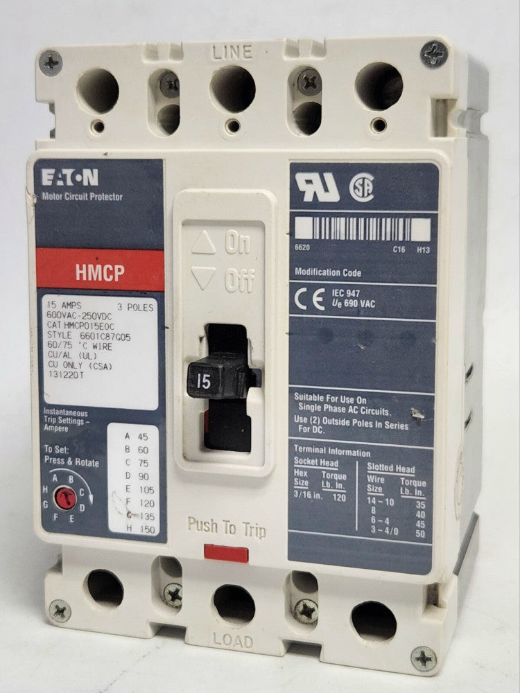 EATON CUTLER HAMMER HMCP015E0C 15 AMP 45-150 TRIP Type HMCP Motor Circuit