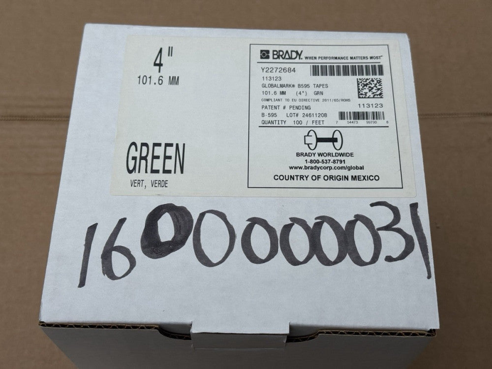 Brady 113123 Globalmark B595 Tape Vinyl Labels 4" x 100' Green - New