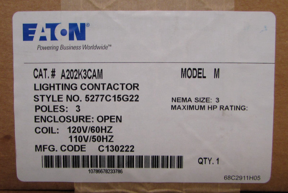 EATON CUTLER HAMMER A202K3CAM Sze 3 Model M Lighting Contactor 5277C15G22 SEALED