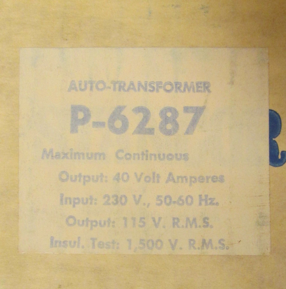 STANCOR P-6287 40VA Primary 230 Secondary 115 Auto Transformer P6287