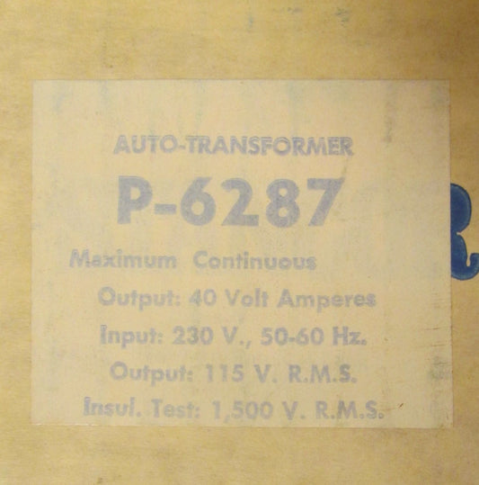 STANCOR P-6287 40VA Primary 230 Secondary 115 Auto Transformer P6287