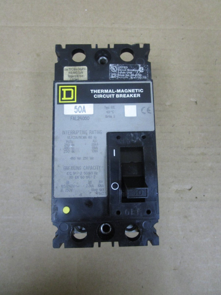 SQUARE D BREAKER FAL24050 50A 50 AMP 480Vac 2 POLE SER 2