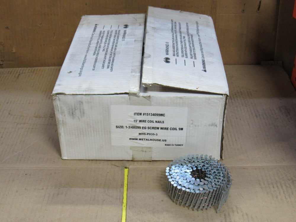 (9000) Metalhouse Screw Shank 15° Wire Coil Nail 15134099WC MHS-P035-3 1-3/4x099