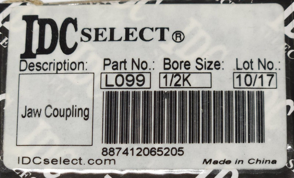 IDC SELECT L099 1/2K BORE Size 1/2" Jaw Coupling LoveJoy