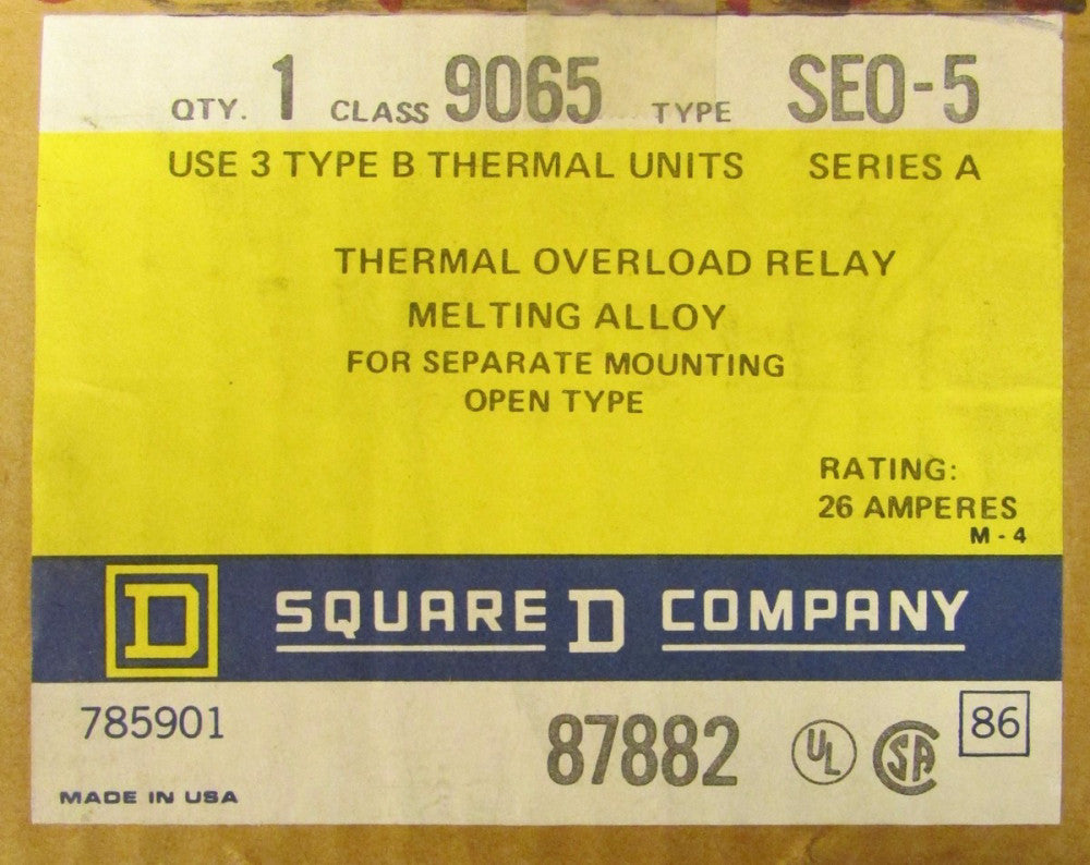 SQUARE D 9065 SE0 5 Thermal Overload Relay 26 Amp 9065 SE0-5