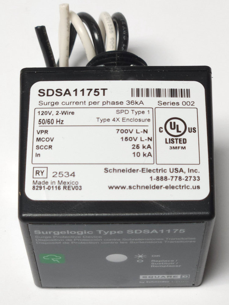 SQUARE D SDSA1175 SURGELOGIC SPD Surge Protective Device 6" WIRES 36 KA 120 VAC