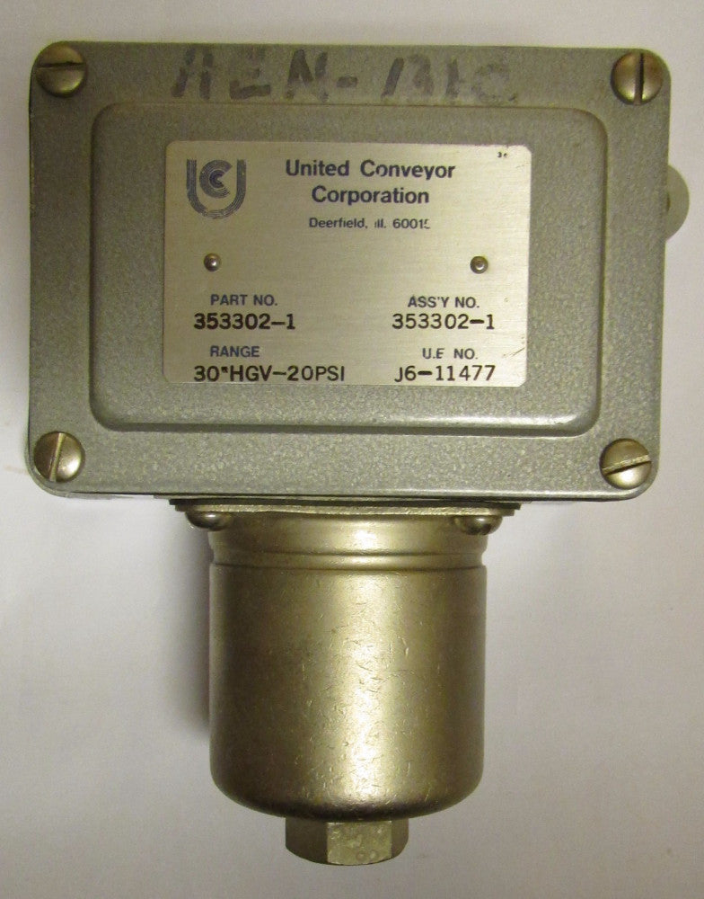 UNITED CONVEYOR CORPORATION 353302 1 30 HGV 20 PSI Pressure Switch