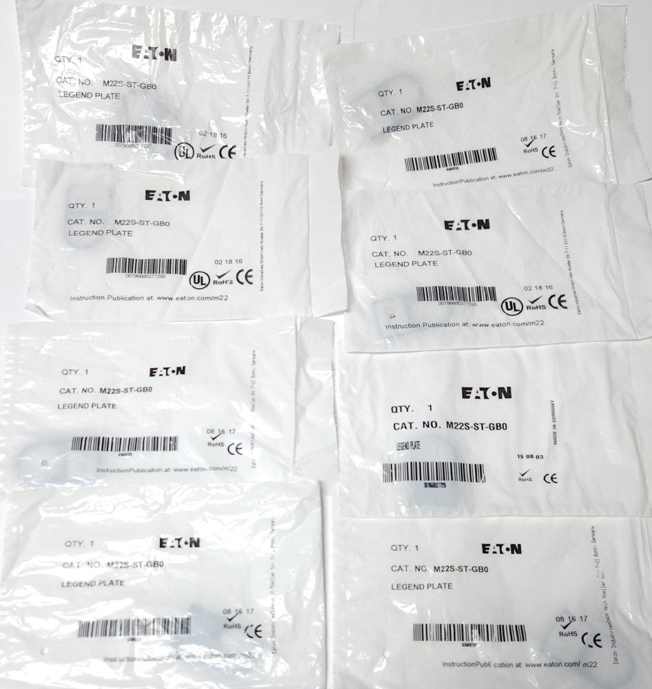 LOT OF 8 EATON CUTLER HAMMER M22S ST GB0 STOP Legend Plate M22S-ST-GB0
