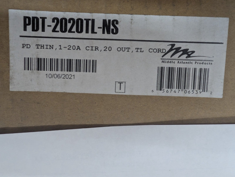 New, Middle Atlantic, PDT-2020TL-NS, 20 Outlet Single 20 Amp Circuit Thin Power