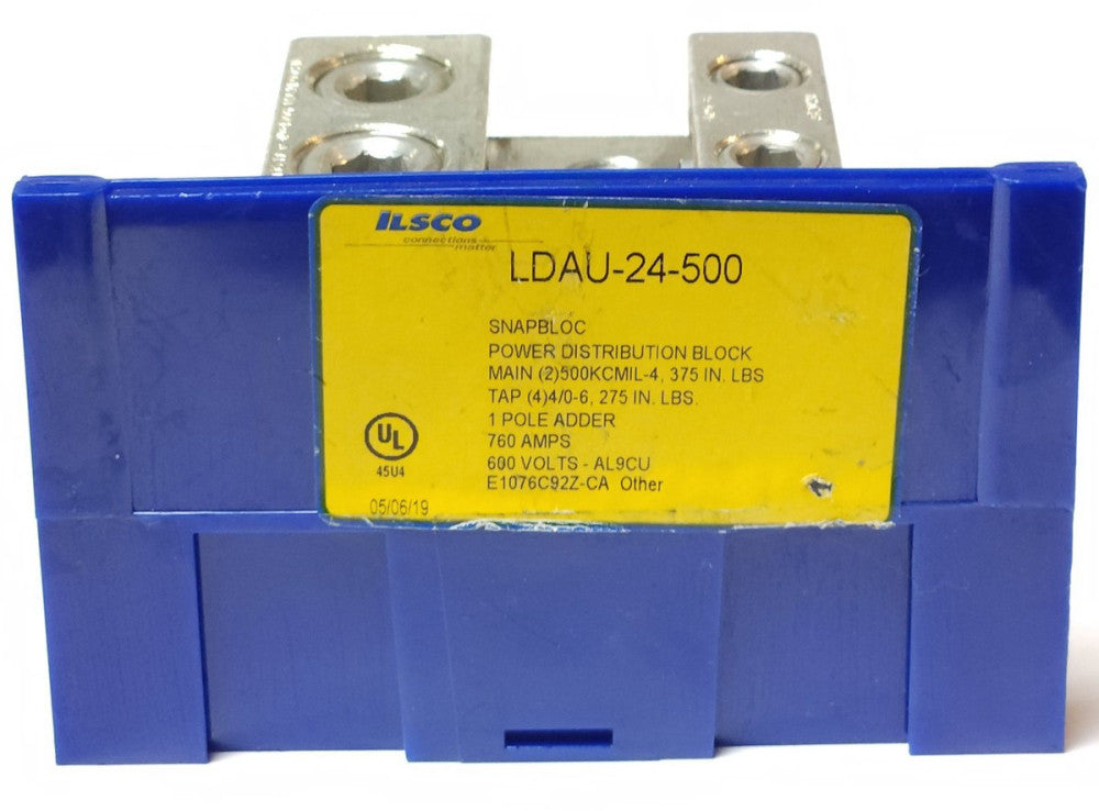 ILSCO LDAU 24 500 SNAPBLOC Power Distribution Block MAIN 2 500 KCMIL-4 TAP 4 4/0