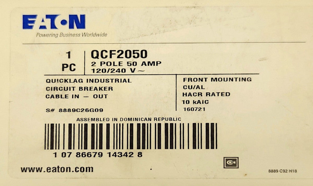EATON QCF2050 2 Pole 50 AMP Type QC Circuit Breaker