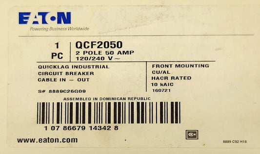 EATON QCF2050 2 Pole 50 AMP Type QC Circuit Breaker