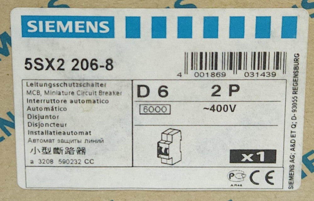 SIEMENS 5SX2 206-8 2 Pole 6 AMP Miniature Circuit Breaker
