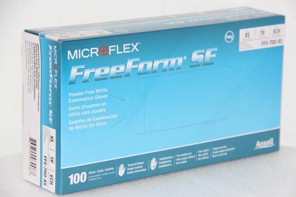 Lot 10 ANSELL FFS-7000-XS Microflex Freeform SE XS Nitrile Examination Gloves