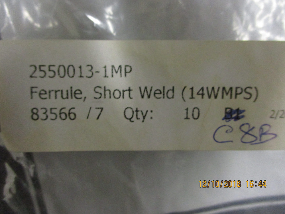 2550013-1MP MKS Instruments FERRULE, SHORT WELD (14WMPS) BRAND NEW!
